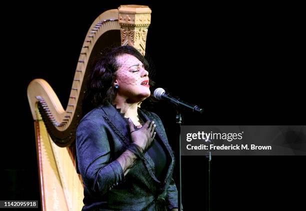 Marsha Ambrosius performs onstage during Nipsey Hussle's Celebration of Life at STAPLES Center on April 11, 2019 in Los Angeles, California. Nipsey...