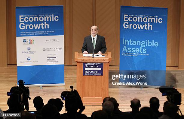 Federal Reserve Chairman Ben Bernanke speaks during the conference "New Building Blocks for Jobs and Economic Growth" May 16, 2011 at Georgetown...