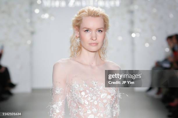 Model walks the runway at the Mira Zwillinger 2020 Collection during NYFW Bridal on April 11, 2019 in New York City.