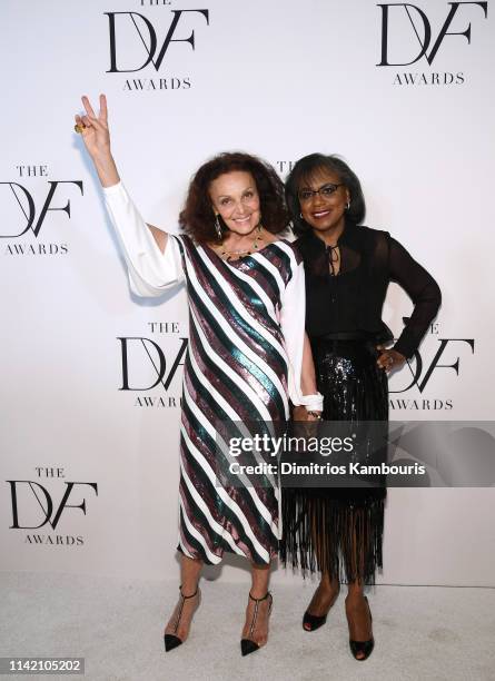 Diane von Furstenberg and Anita Hill attends 10th Annual DVF Awards at Brooklyn Museum on April 11, 2019 in New York City.