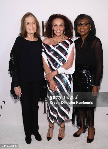 Gloria Steinem, Diane von Furstenberg and Fran Lebowitz attend 10th Annual DVF Awards at Brooklyn Museum on April 11, 2019 in New York City.
