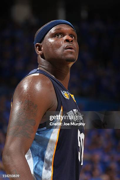 Zach Randolph of the Memphis Grizzlies stands on the court during a game against the Oklahoma City Thunder in Game Seven of the Western Conference...