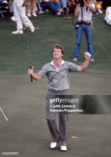 American golfer Tom Watson celebrates winning the US Masters Golf Tournament at the Augusta National Golf Club in Georgia on 12th April 1981.