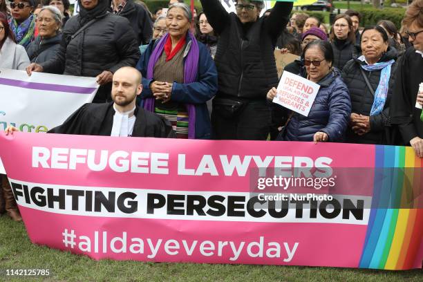 Lawyers, doctors, and members of the community protest cuts to Legal Aid Ontario at Queens Park in Toronto, Ontario, Canada, on May 7, 2019. Lawyers...