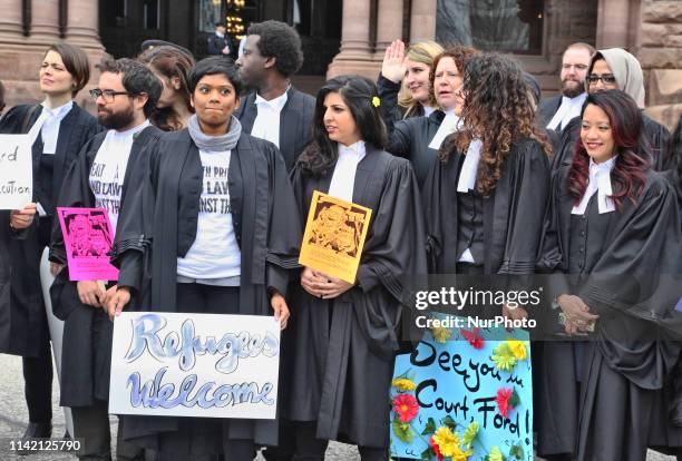 Lawyers protest cuts to Legal Aid Ontario at Queens Park in Toronto, Ontario, Canada, on May 7, 2019. Lawyers and doctors along with members of the...