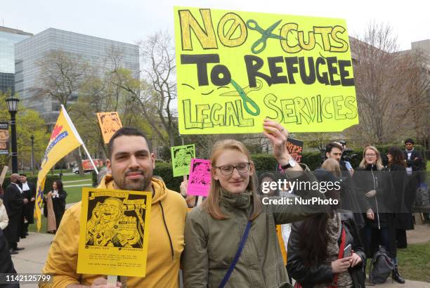 Protest cuts to Legal Aid Ontario at Queens Park in Toronto, Ontario, Canada, on May 7, 2019. Lawyers and doctors along with members of the community...