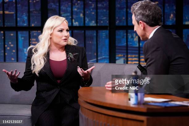 Episode 834 -- Pictured: Meghan McCain during an interview with host Seth Meyers on May 7, 2019 --