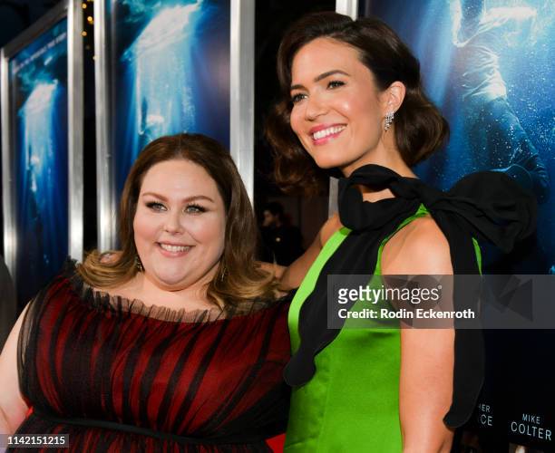 Mandy Moore and Chrissy Metz attend the premiere of 20th Century Fox's "Breakthrough" at Westwood Regency Theater on April 11, 2019 in Los Angeles,...