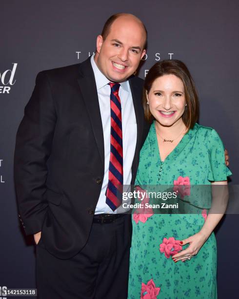 Brian Stelter and Jamie Shupak Stelter attend The Hollywood Reporter Celebrates The Most Powerful People In Media at The Pool on April 11, 2019 in...