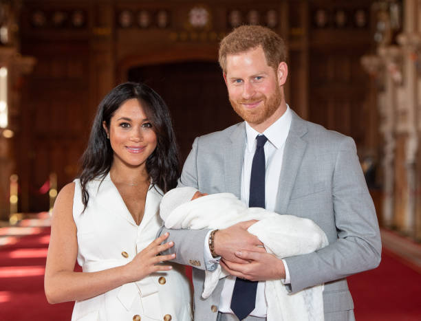 GBR: The Duke & Duchess Of Sussex Pose With Their Newborn Son