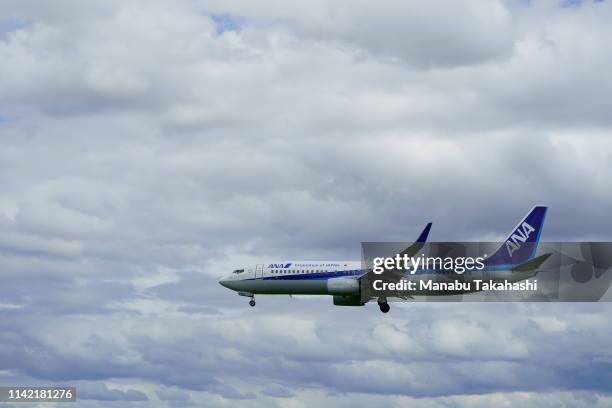 An All Nippon Airways Boeing 737 is seen at Itami Airport on September 11, 2018in Toyonaka, Osaka, Japan.