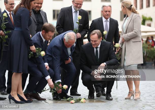 Britain's Prince Charles, Prince of Wales , Saxonys Prime Minister Michael Kretschmer , the Mayor of Leipzig Burkhard Jung and his wife Ayleena Jung...