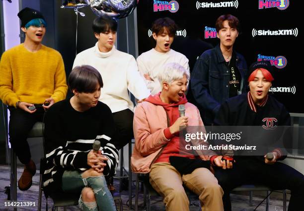 South Korean group BTS visit 'The Morning Mash Up' On SiriusXM Hits 1 Channel at SiriusXM Studios on April 12, 2019 in New York City.