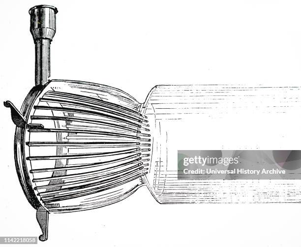 An engraving depicting Leslie's Patent Ethereal Gas Burner. Dated 19th century.