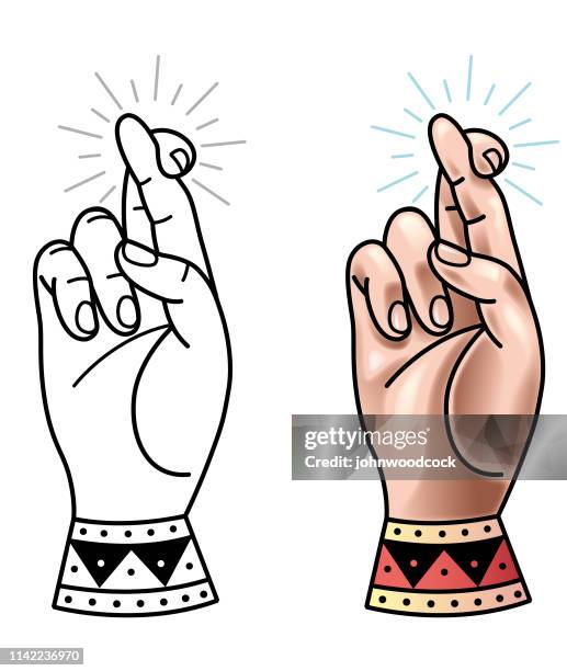 crossed fingers tattoo illustration - crossed fingers drawing stock illustrations