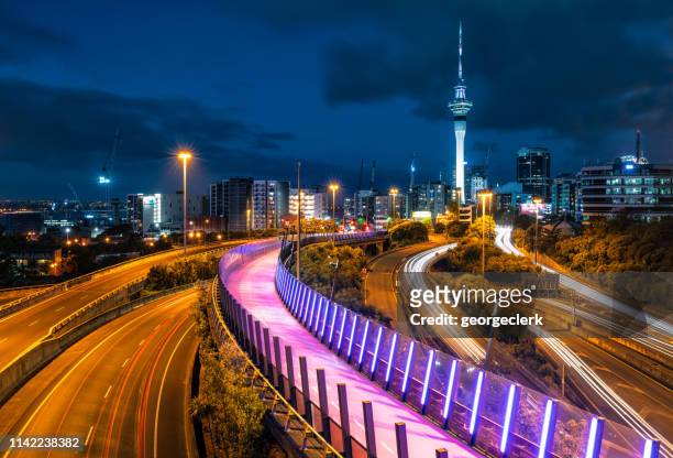 auckland night perspective - auckland stock pictures, royalty-free photos & images