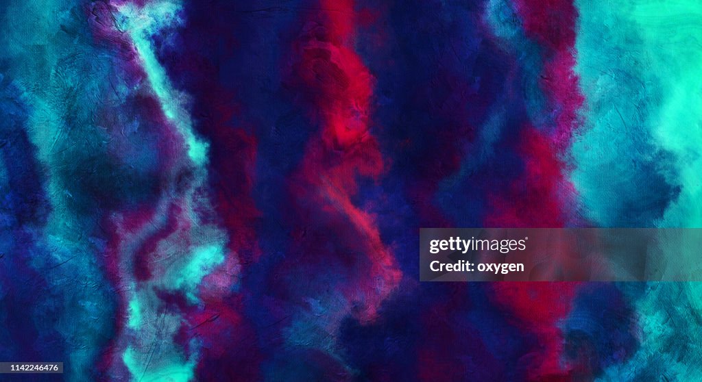 Abstract distorted striped red and blue stucco texture background on canvas