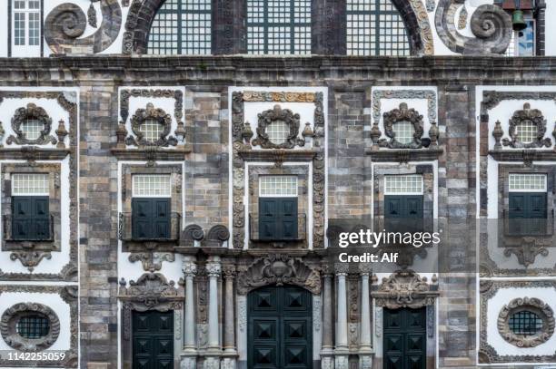 main facade of the colegio church in ponta delgada - san miguel island (archipelago of the azores, portugal) - organ pipe coral stock pictures, royalty-free photos & images