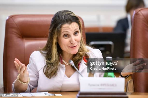 Canada's Minister of Foreign Affairs Chrystia Freeland during meeting with Ukrainian Prime Minister Volodymyr Groysman in Kyiv, Ukraine, 08 May 2019.