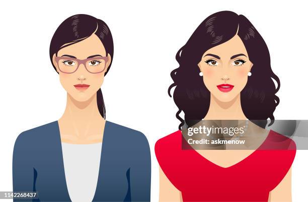 stockillustraties, clipart, cartoons en iconen met jonge vrouw schoonheid transformatie - close up face