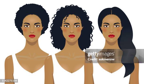 ilustraciones, imágenes clip art, dibujos animados e iconos de stock de pelo de mujer negra - cabello largo