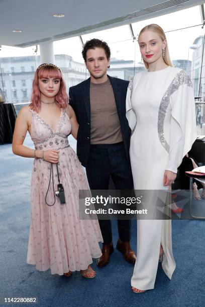 Maisie Williams, Kit Harington, Sophie Turner attend the Sky Atlantic 'Game of Thrones' Season 8 premiere at Waterfront Hall on April 12, 2019 in...