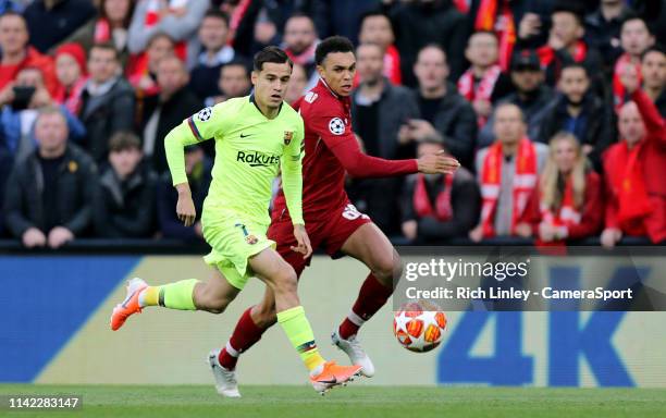 Barcelona's Philippe Coutinho vies for possession with Liverpool's Trent Alexander-Arnold during the UEFA Champions League Semi Final second leg...