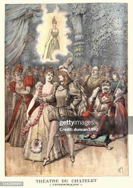 scene from cendrillon (cinderella), theatre du chatelet, paris, 1890s - theater play in paris stock illustrations