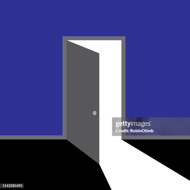 ilustrações de stock, clip art, desenhos animados e ícones de open door with light - porta