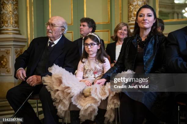 Montserrat Caballe husband Bernabe Marti, granddaughter Daniela Faidella and daughter Montserrat Marti attend the postume delivery of the Golden...