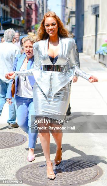 Sports Illustrated Swimsuit Cover Model Tyra Banks is seen leaving BuzzFeed on May 8, 2019 in New York City.
