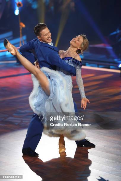 Ella Endlich and Valentin Lusin perform on stage during the 4th show of the 12th season of the television competition "Let's Dance" on April 12, 2019...