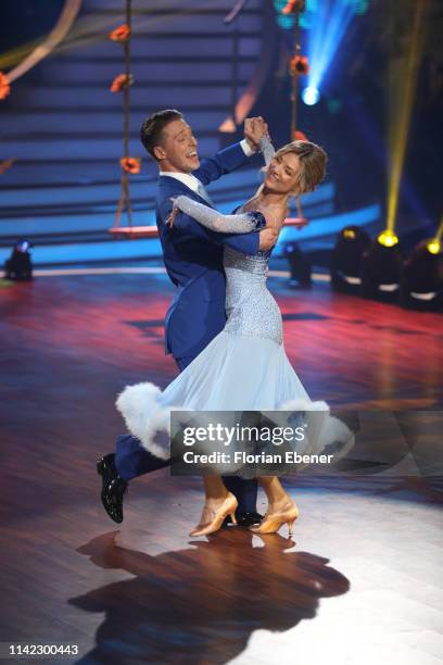 Ella Endlich and Valentin Lusin perform on stage during the 4th show of the 12th season of the television competition "Let's Dance" on April 12, 2019...