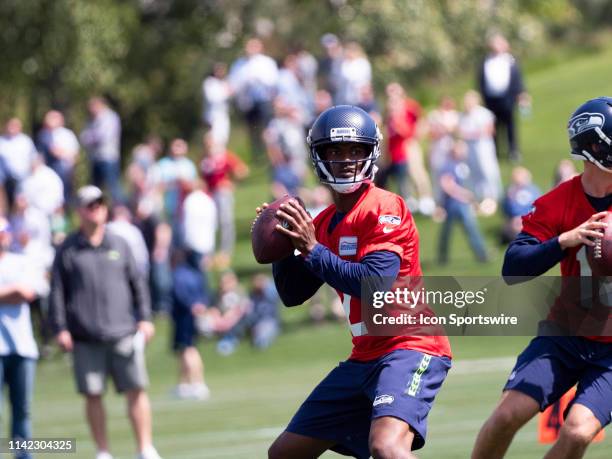 Seattle Seahawks quarterback Troy Williams performing drills during the Seahawks Rookie Mini-Camp on May 04 at Virginia Mason Athletic Center in...