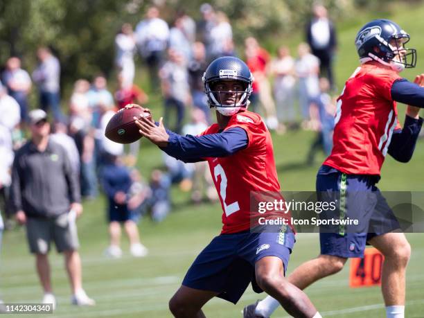 Seattle Seahawks quarterback Troy Williams performing drills during the Seahawks Rookie Mini-Camp on May 04 at Virginia Mason Athletic Center in...