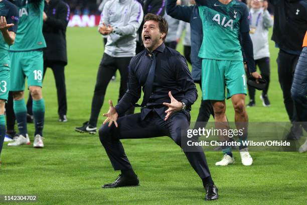 Tottenham manager Mauricio Pochettino celebrates during the UEFA Champions League Semi Final second leg match between Ajax and Tottenham Hotspur at...