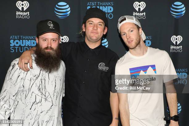 Nate Zuercher, Judah Akers and Brian Macdonald of the band Judah & the Lion pose at the Radio 104.5 Performance Theater May 8, 2019 in Bala Cynwyd,...