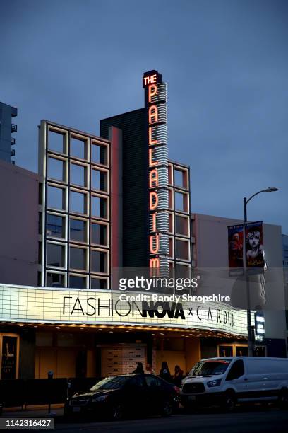 The marquee is seen as Fashion Nova Presents: Party With Cardi at Hollywood Palladium on May 8, 2019 in Los Angeles, California.