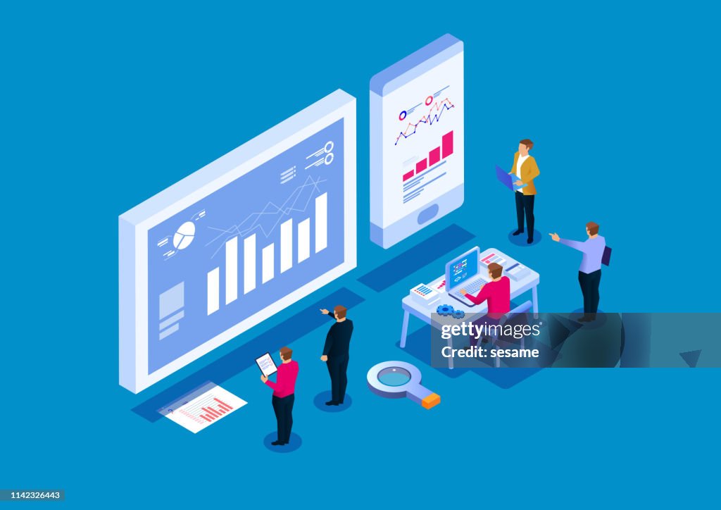 Team analysis of business reports, visual data analysis
