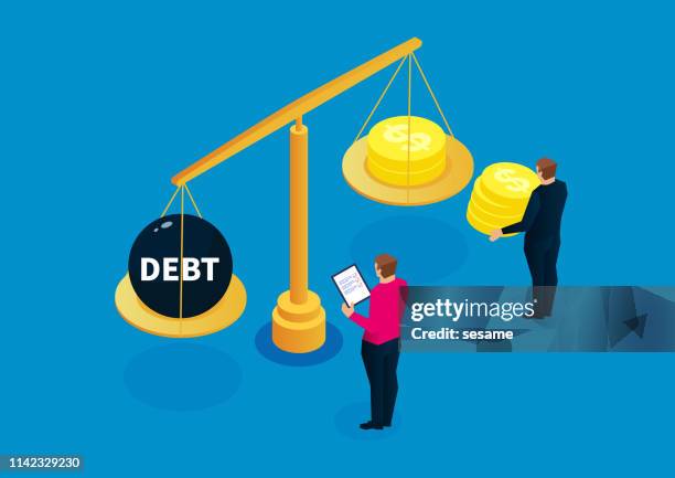 weighing, balance, debt statistics - debt stock illustrations