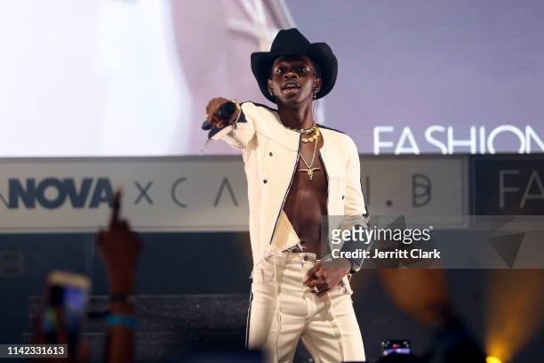 Lil Nas X performs onstage as Fashion Nova Presents: Party With Cardi at Hollywood Palladium on May 9, 2019 in Los Angeles, California.