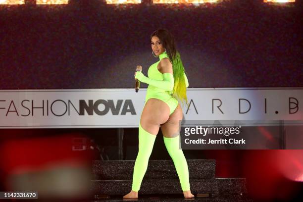 Cardi B performs onstage as Fashion Nova Presents: Party With Cardi at Hollywood Palladium on May 9, 2019 in Los Angeles, California.