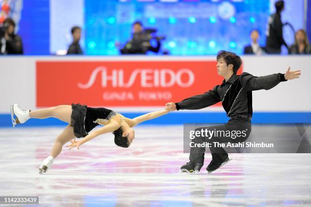 RikuÂ Miura and ShoyaÂ Ichihashi of Japan compete in the Men's Single Free Skating on day two of the ISU Team Trophy at Marine Messe Fukuoka on April...