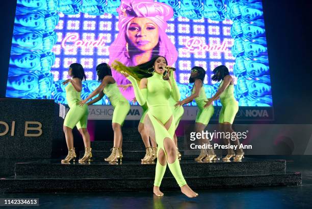 Cardi B performs onstage as Fashion Nova Presents: Party With Cardi at Hollywood Palladium on May 8, 2019 in Los Angeles, California.