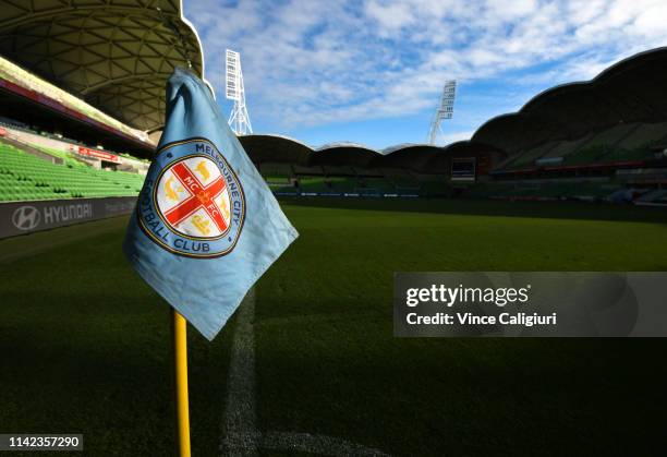 General view of corner flag pole before the round 25 A-League match between Melbourne City and Adelaide United at AAMI Park on April 13, 2019 in...