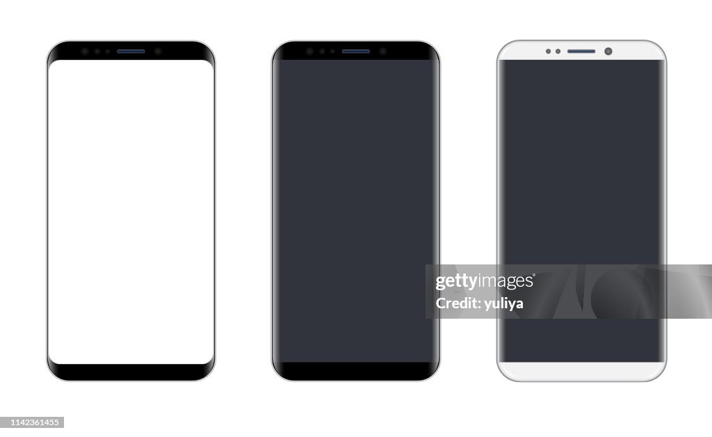 Smartphone, Mobile Phone In Black and Silver Colors, Realistic Vector Illustration