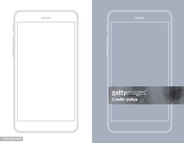 smartphone, handy in gray und white wireframe - smartphone stock-grafiken, -clipart, -cartoons und -symbole