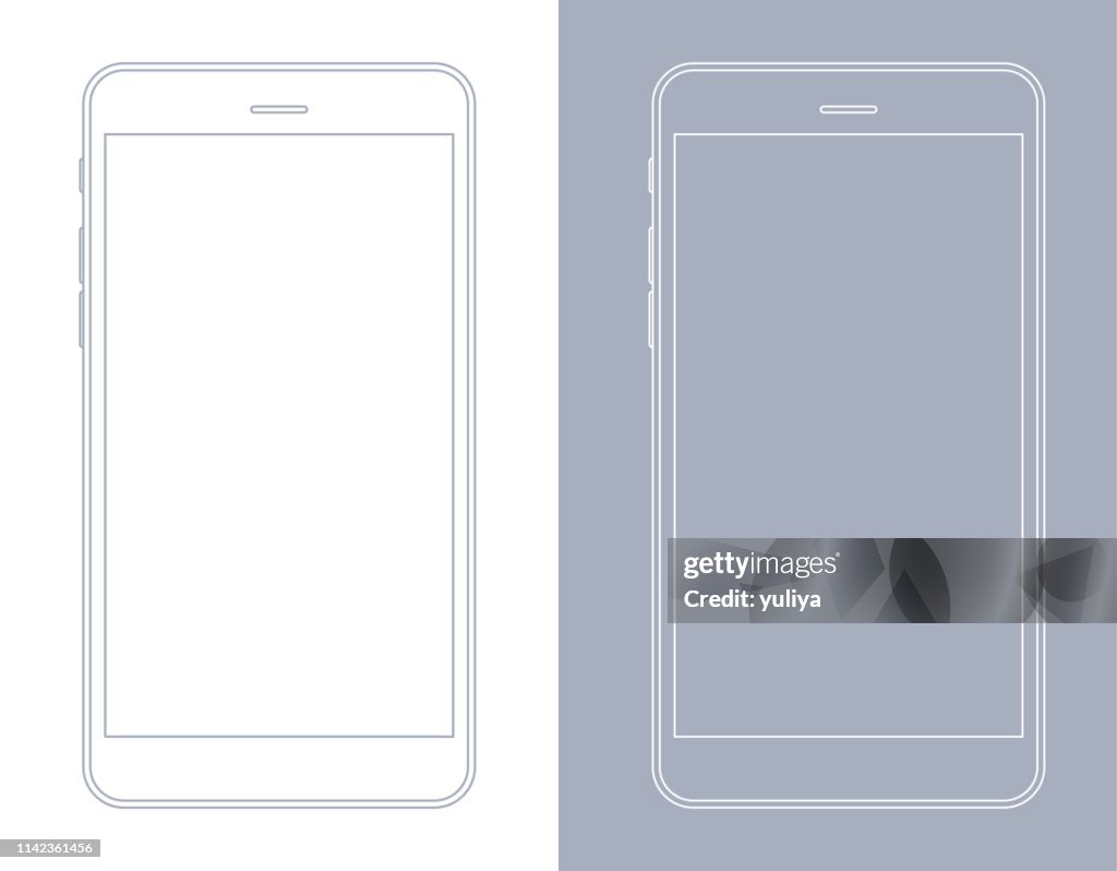 Smartphone, teléfono móvil en gris y blanco Wireframe