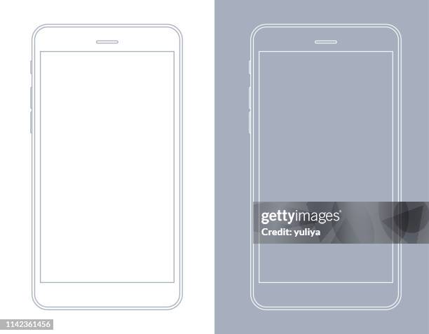 智慧手機, 手機在灰色和白色線框 - 數碼觀景器 幅插畫檔、美工圖案、卡通及圖標