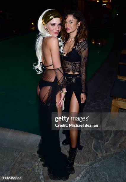 Ava Capra and Maile Pacheco pose for portrait poolside at beGlammed Sunset Soiree Presented by Fullscreen on April 12, 2019 in Palm Springs,...
